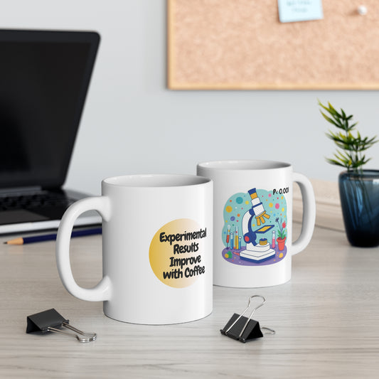 Microscope Coffee Mug, Experimental Results Improve with Caffeine Mug, Funny Science Mug, Researcher Gift, Lab Humor Coffee Cup