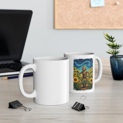 Tech Art Mug – Robot in Sunflower Field Coffee Cup Inspired by Classic Art