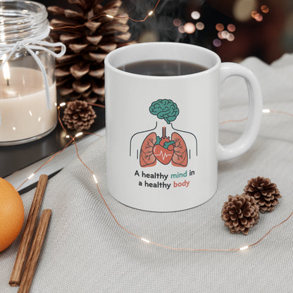 Healthy Mind Healthy Body Mug – Brain, Heart & Lungs Anatomy Coffee Cup