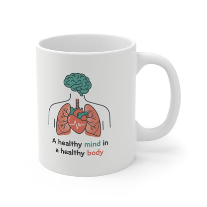 Healthy Mind Healthy Body Mug – Brain, Heart & Lungs Anatomy Coffee Cup