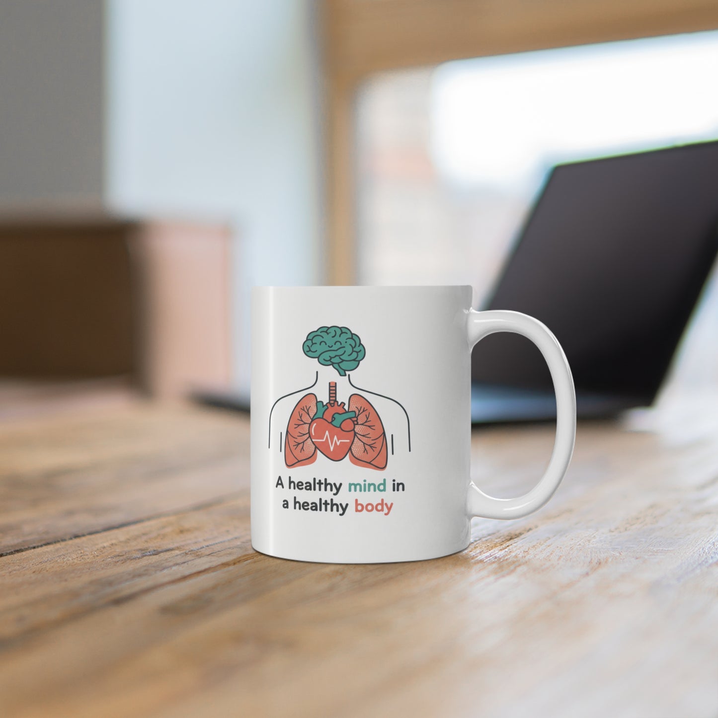Healthy Mind Healthy Body Mug – Brain, Heart & Lungs Anatomy Coffee Cup