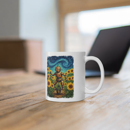 Tech Art Mug – Robot in Sunflower Field Coffee Cup Inspired by Classic Art