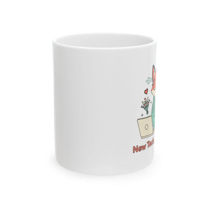 “New Tech, New Love” - Tech Love Mug , Cute Fox Coffee Mug | Geek Gift, Programmer Cup, Nerdy Mug
