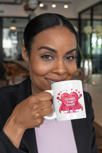 Superhero Heart Mug – “Stronger Than Cancer” Inspirational Support Gift