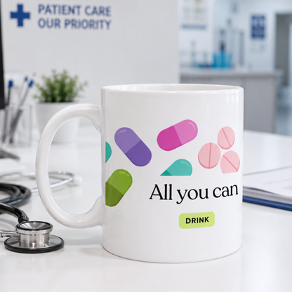 All You Can Drink Mug – Funny Medical Pill Humor Design