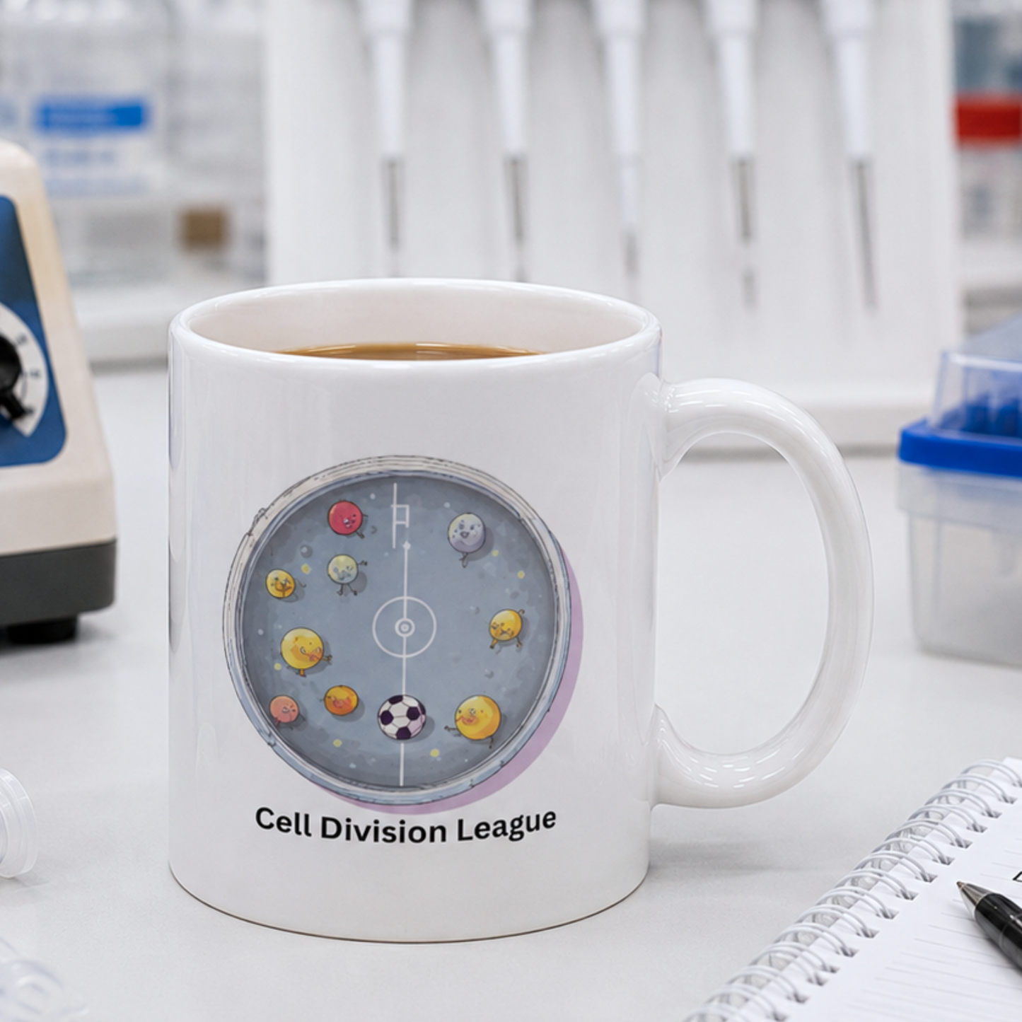 Cell Division League Mug – Biology Soccer Petri Dish Design