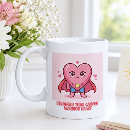 Fighting Heart Mug – Cancer Awareness Support Gift with Superhero Heart Design