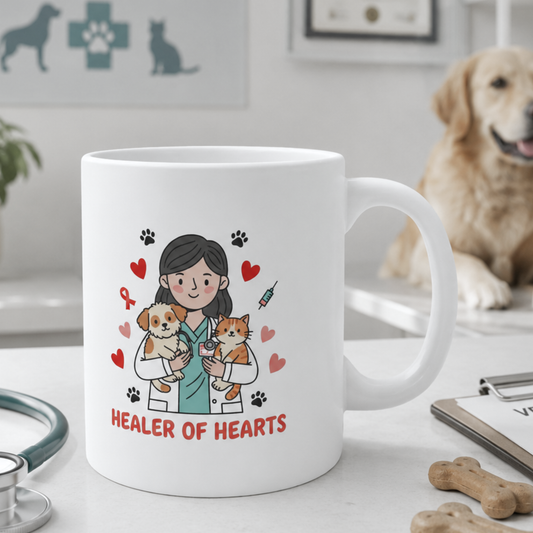 Healer of Hearts Mug – Cute Veterinary & Pet Care Coffee Cup for Animal Lovers