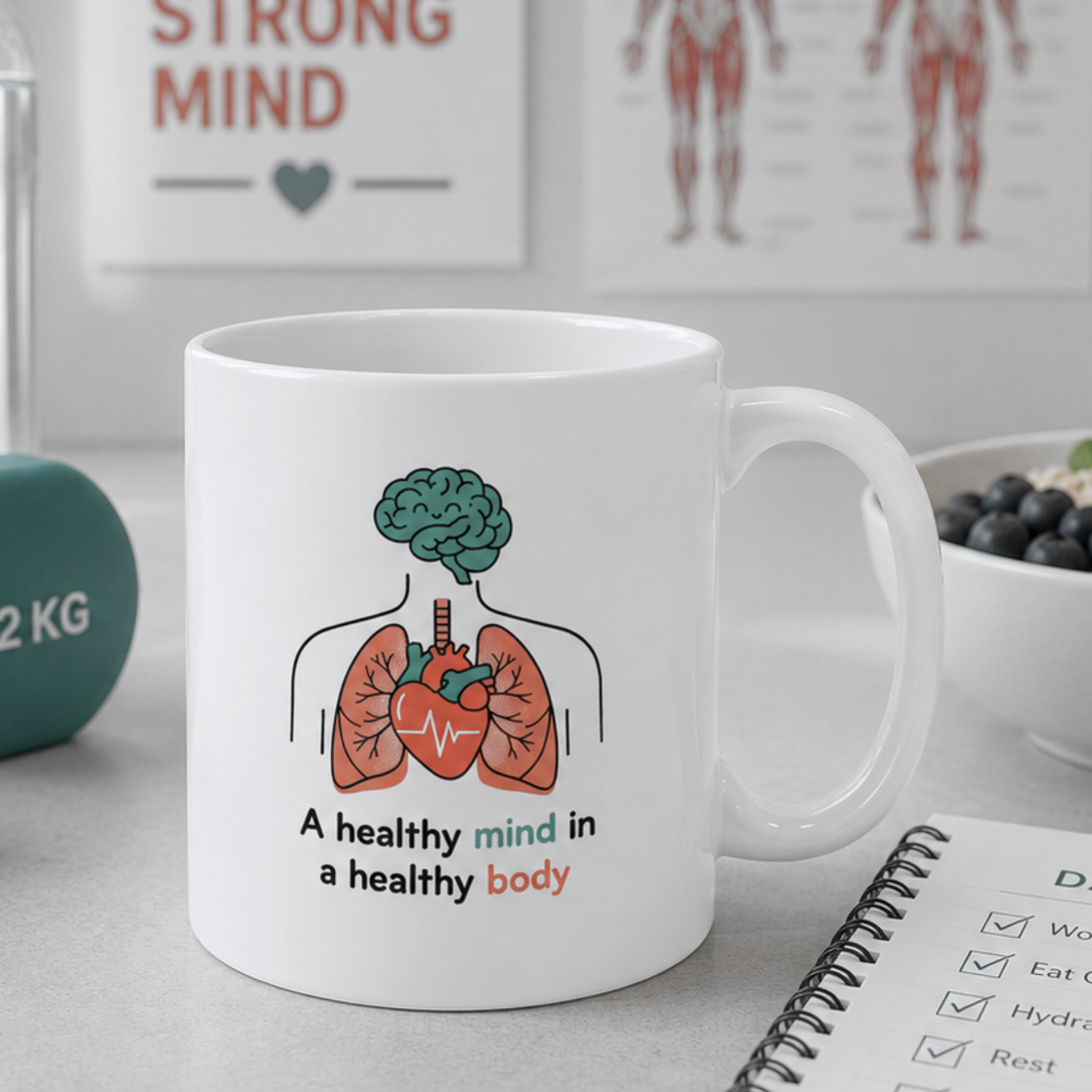 Healthy Mind Healthy Body Mug – Brain, Heart & Lungs Anatomy Coffee Cup