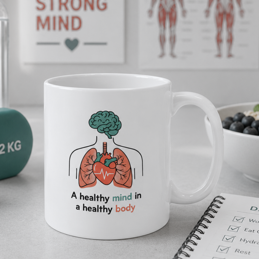 Healthy Mind Healthy Body Mug – Brain, Heart & Lungs Anatomy Coffee Cup