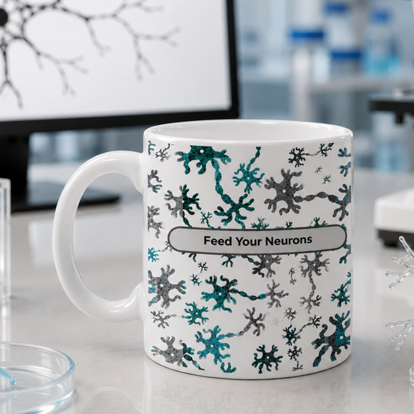 Neuro Pattern Ceramic Mug — Neuron Design Coffee Cup