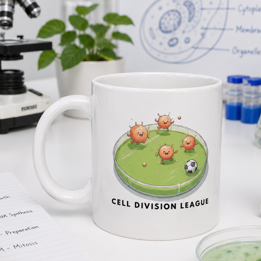 Petri Pitch League Mug – Cute Cell Culture Soccer Coffee Cup for Biology Lovers