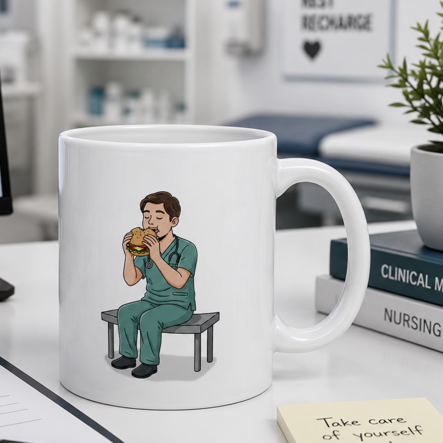 Clinically Necessary Burger Mug – Funny Medical Humor Coffee Cup for Healthcare Workers