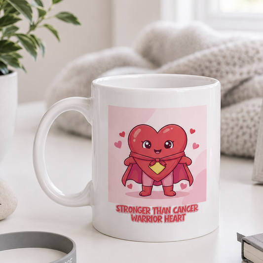 Warrior Heart Cancer Support Mug – “Stronger Than Cancer” Inspirational Gift