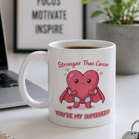 Stronger Than Cancer Mug – Superhero Cancer Support Gift for Survivors & Loved Ones