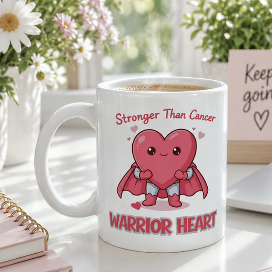 Stronger Than Cancer Warrior Heart Mug – Inspirational Cancer Support Gift for Survivors & Fighters
