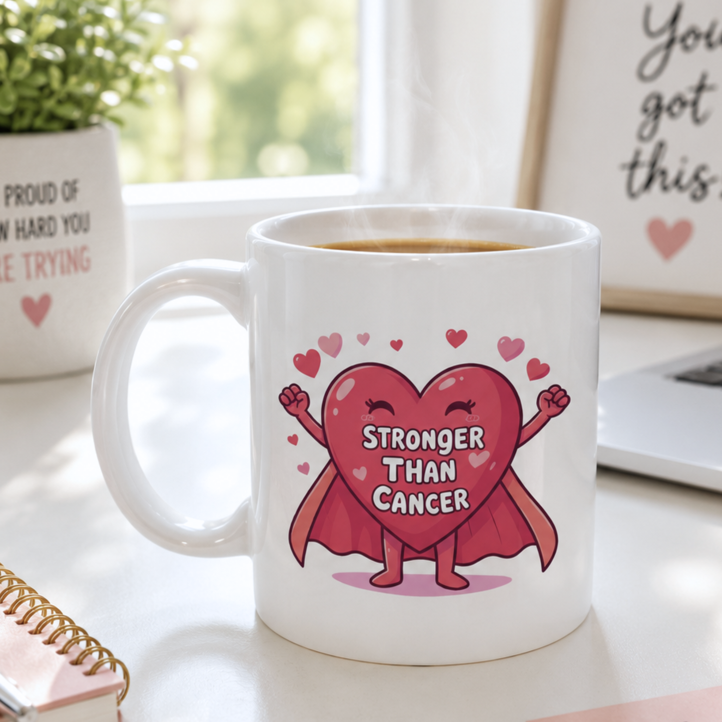 Superhero Heart Mug – “Stronger Than Cancer” Inspirational Support Gift