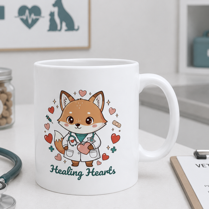 Healing Hearts Mug – Cute Nurse, Doctor & Veterinary Fox Coffee Cup