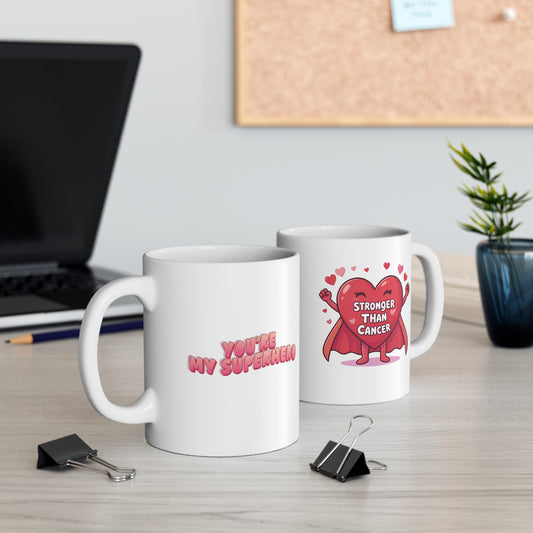 Superhero Heart Mug – “Stronger Than Cancer” Inspirational Support Gift